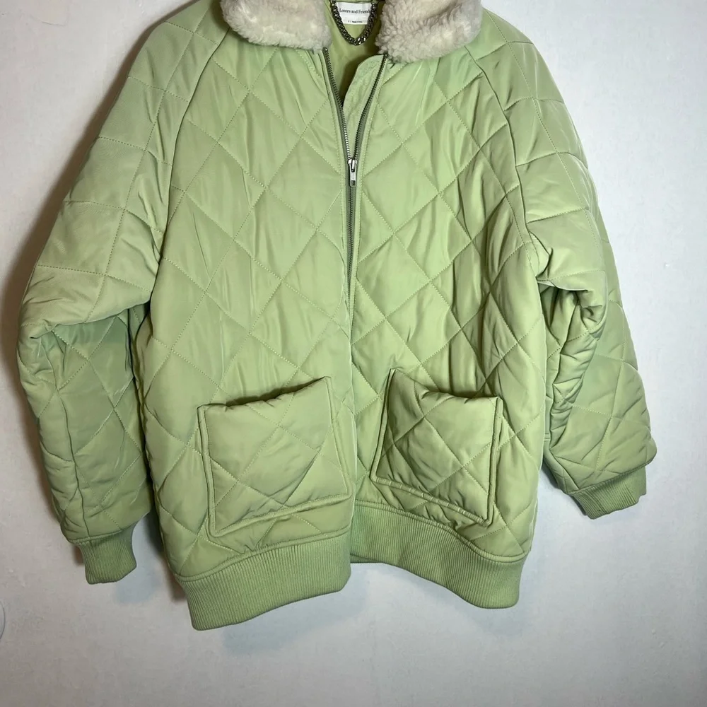 Lovers and Friends Quilted Green Jacket with Faux Fur Collar